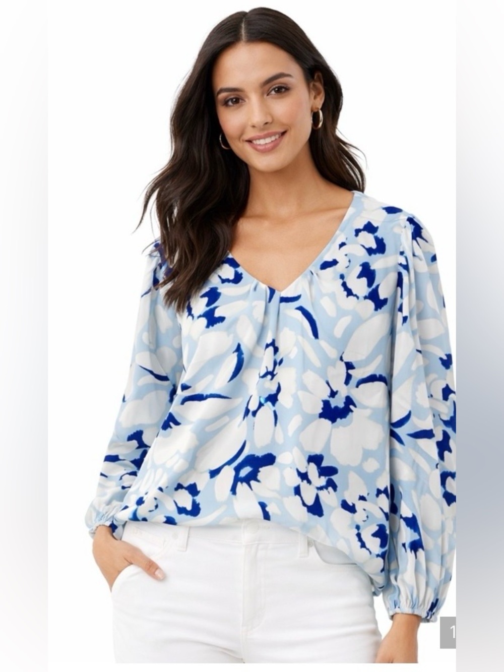 NWT LOFT V-neck Floral Print Blouse LS  Top Size Medium Polyester